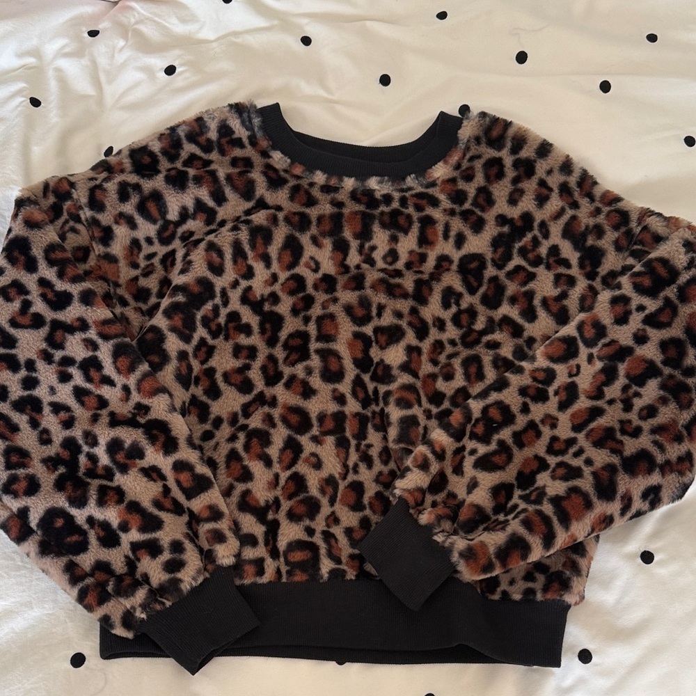 Wild Fable Leopard Print Faux Fur Crewneck Sweater - Brown